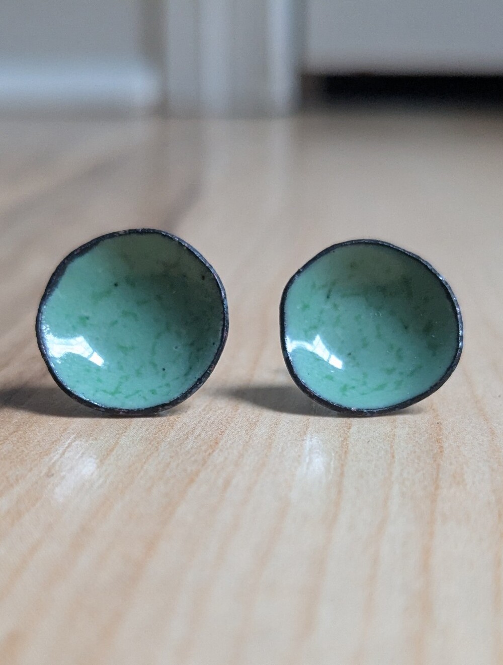 Handmade Green Enamel on Copper Stud Earrings